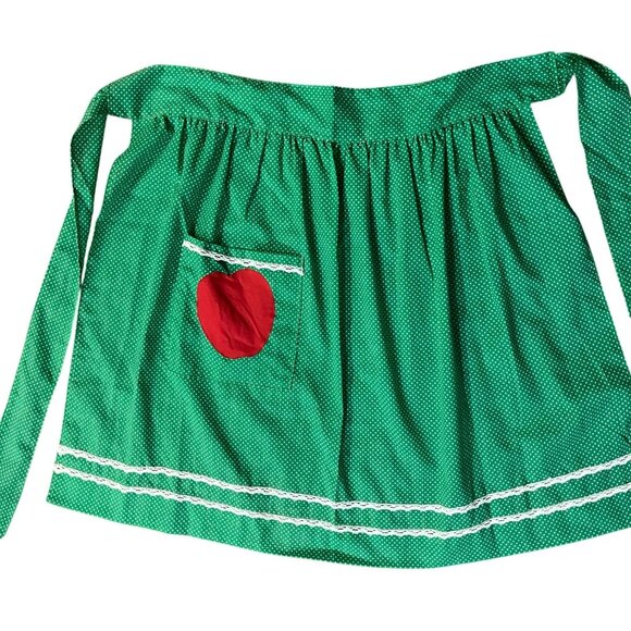 Handmade Green Polka Dot Apple Half Kitchen Apron Used - Picture 6 of 9